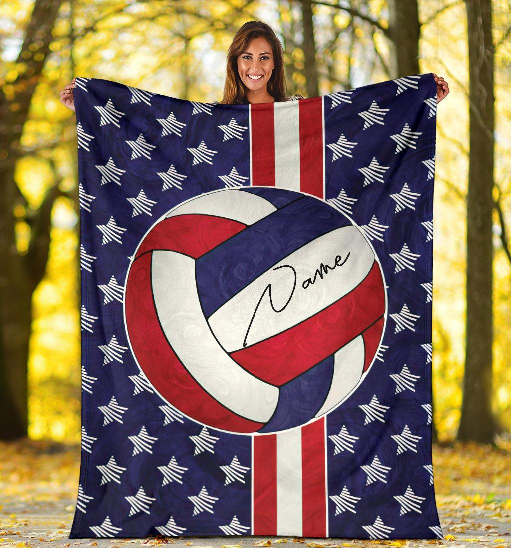 litzzy Personalized Red White Blue Stripes Volleyball Fleece Blanket - Tltm0312201 Quilt Blanket   