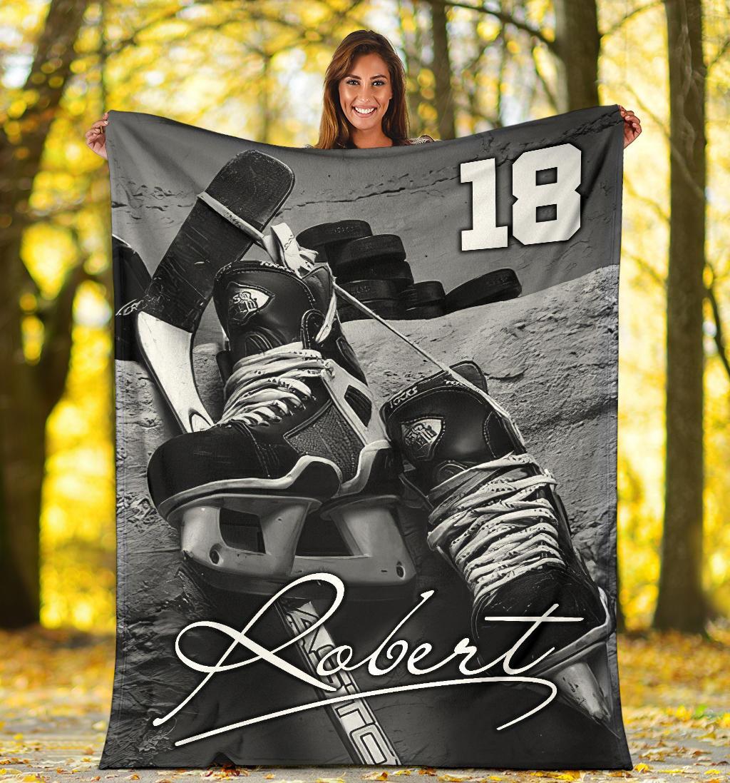 litzzy Personalized Hockey Shoes Fleece Blanket - Ty0911204 Quilt Blanket   