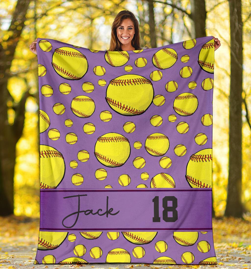 litzzy Personalized Softball Balls Fleece Blanket - Tltm1411201 Quilt Blanket   