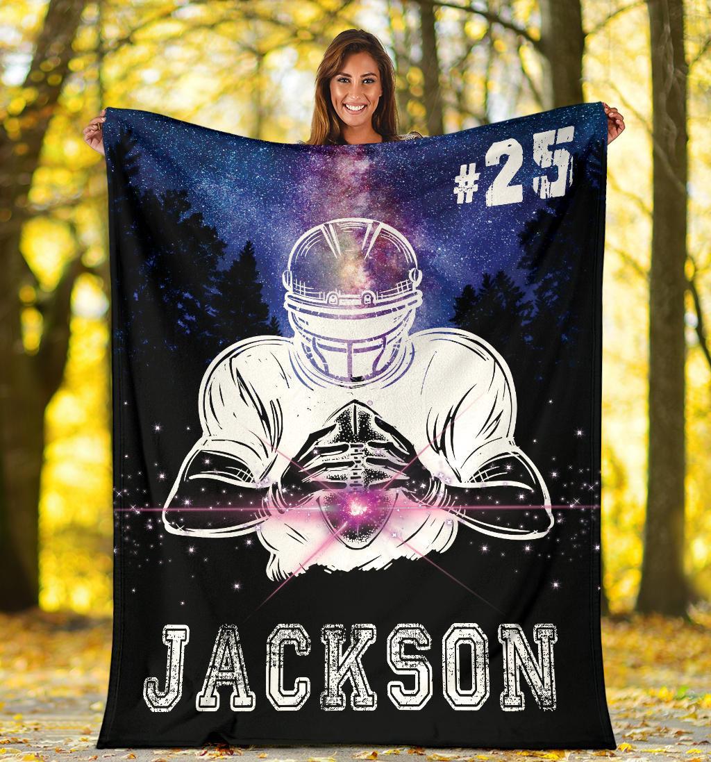 litzzy Personalized Football Galaxy Fleece Blanket - Laci2011201Ki Quilt Blanket   