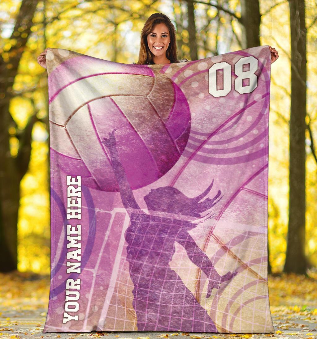 litzzy Personalized Collection Volleyball Girl Fleece Blanket - Tlty0212202 Quilt Blanket PINK AND PURPLE 50 X 60 