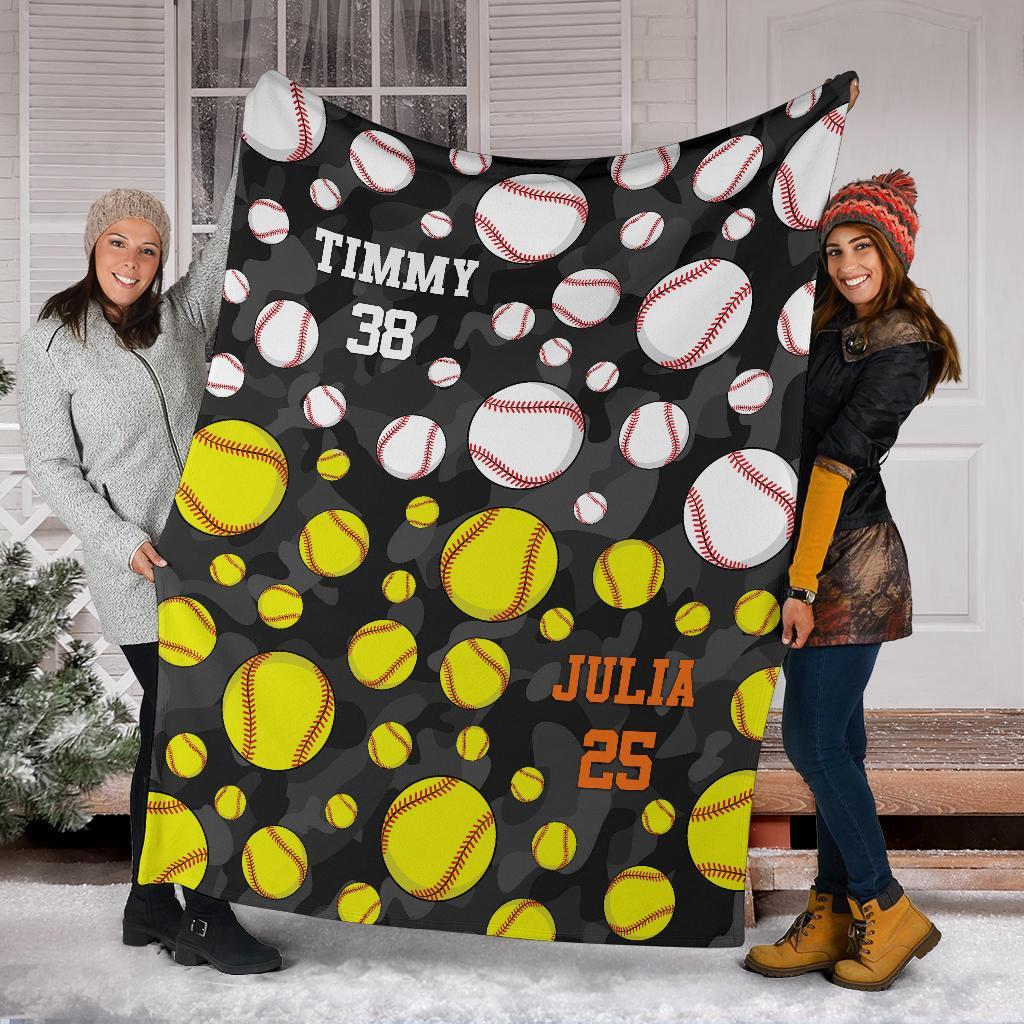 litzzy Personalized Baseball Softball Balls Fleece Blankets - Tlnb1311201Ki Quilt Blanket CAMO 60 X 80 