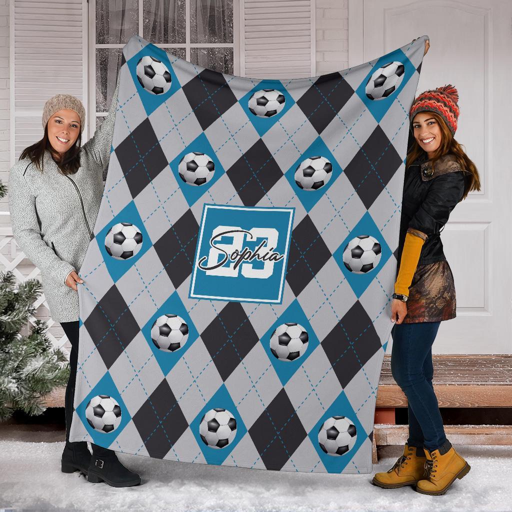 litzzy Personalized Soccer Argyle Pattern Fleece Blanket - Tlno2311201 Quilt Blanket   