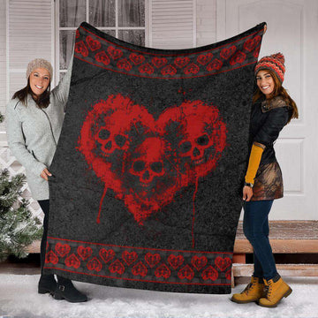 litzzy Tri-Heart Skull Fleece Blanket Fleece Blanket   