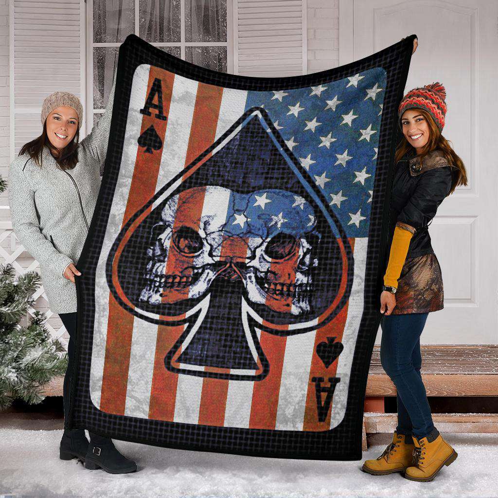 litzzy Aces Up Skull Fleece Blanket Fleece Blanket   