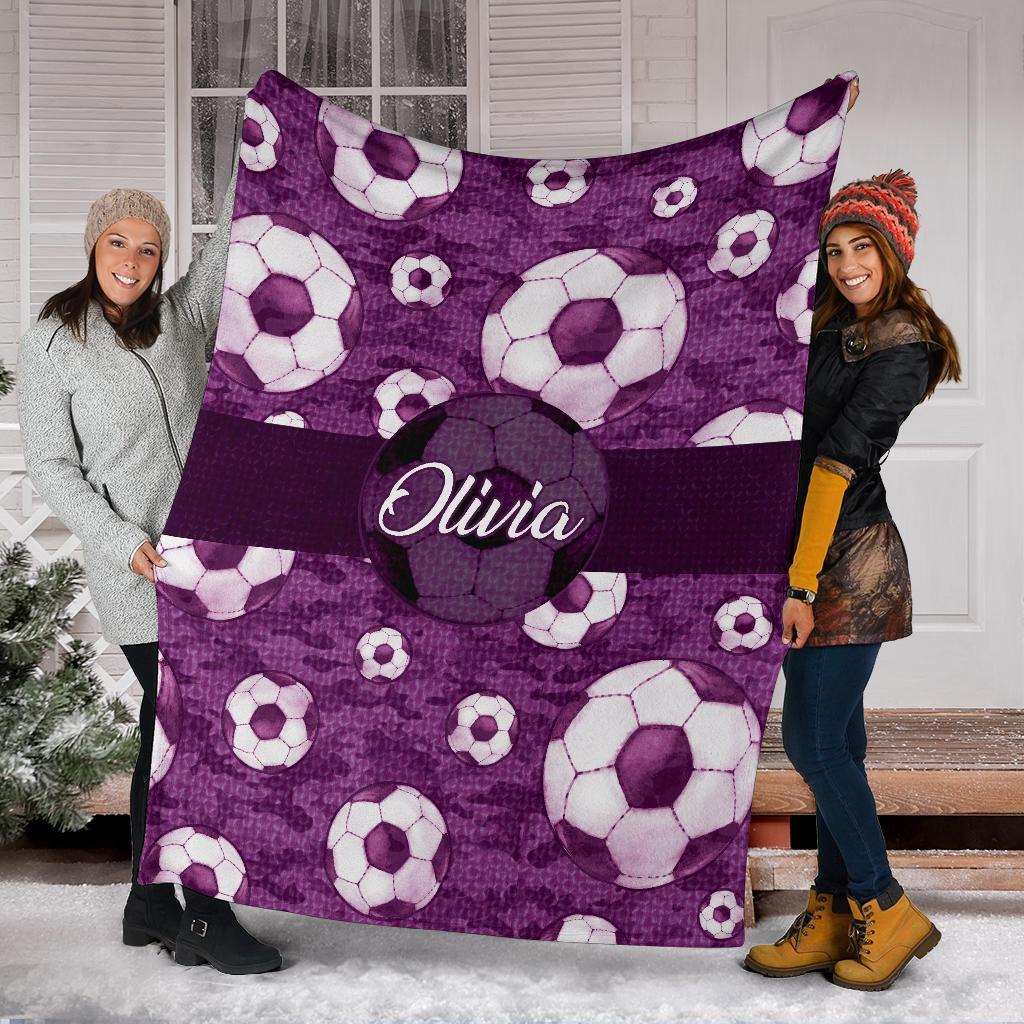 litzzy Personalized Soccer Pattern Texture Fleece Blanket - Nh1411202 Quilt Blanket PURPLE 60 X 80 