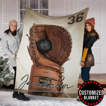 litzzy Personalized Hockey Glove Wood Fleece Blanket - Laci1611203 Quilt Blanket 60x80  