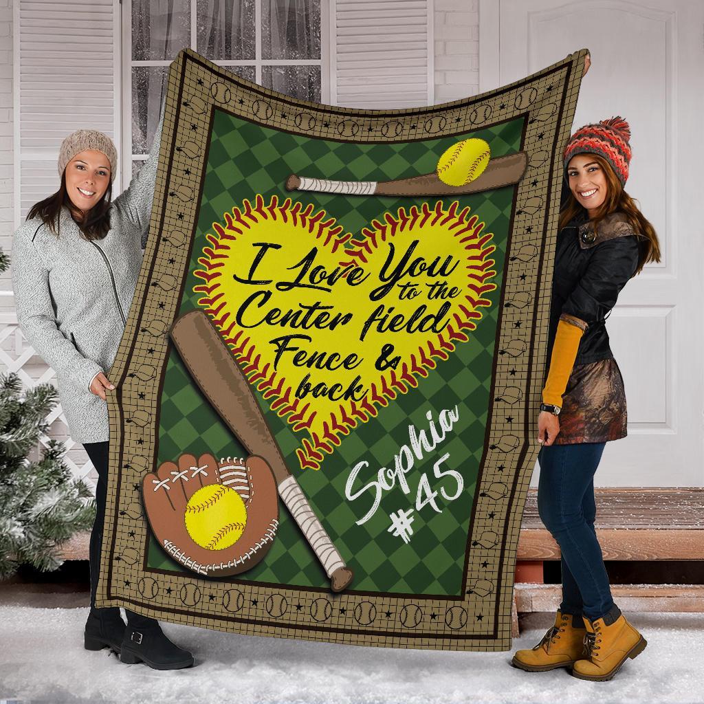 litzzy Personalized Sb I Love You To The Centerfield And Back Fleece Blanket - Tlno1411201Ki Quilt Blanket   