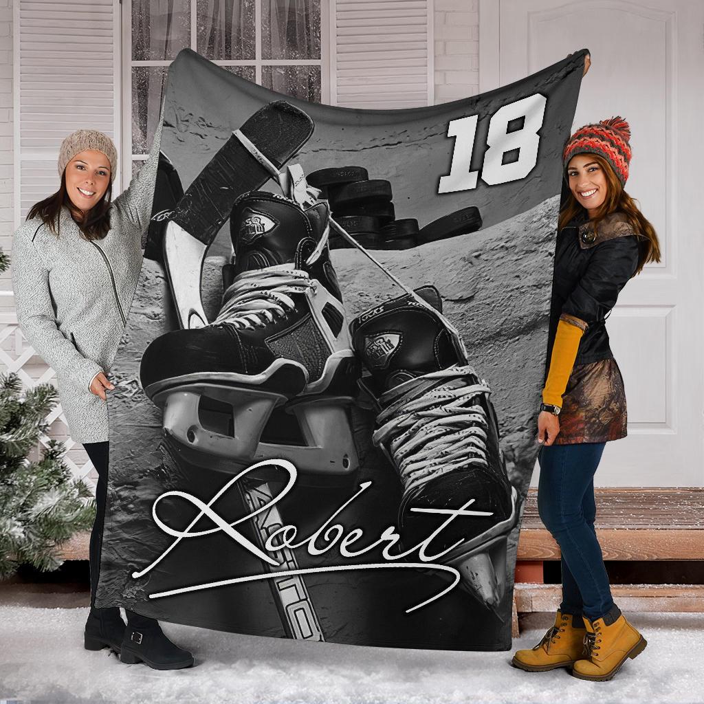 litzzy Personalized Hockey Shoes Fleece Blanket - Ty0911204 Quilt Blanket   