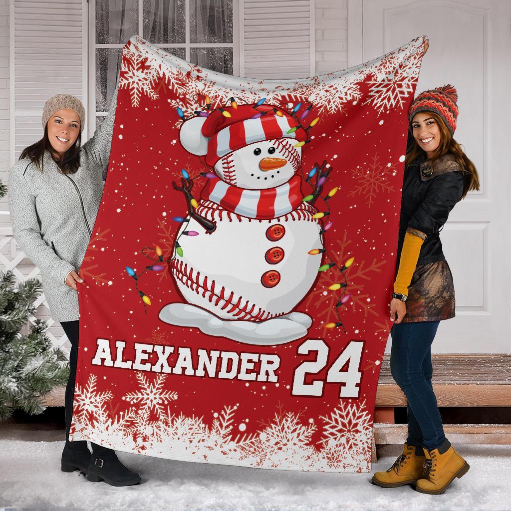 litzzy Personalized Snowman Baseball Fleece Blanket - Tlty1811201 Quilt Blanket   