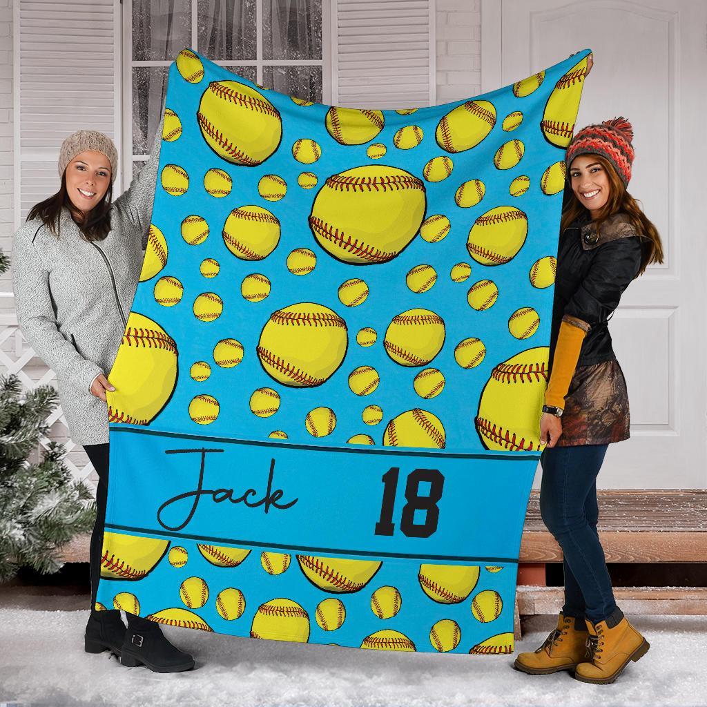 litzzy Personalized Softball Balls Fleece Blanket - Tltm1411201 Quilt Blanket BLUE 50 X 60 