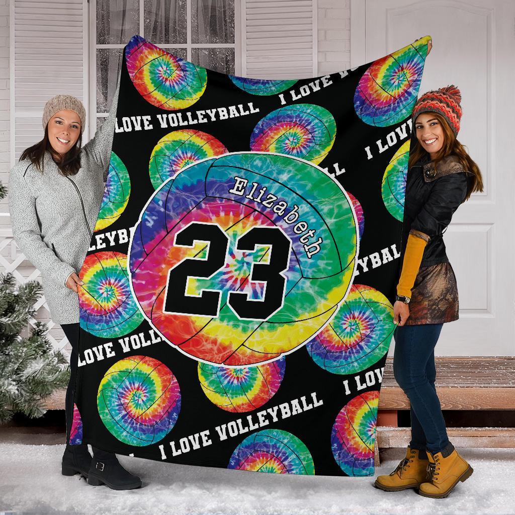 litzzy Personalized I Love Volleyball Tie Dye Fleece Blanket - Ty0911201 Quilt Blanket   