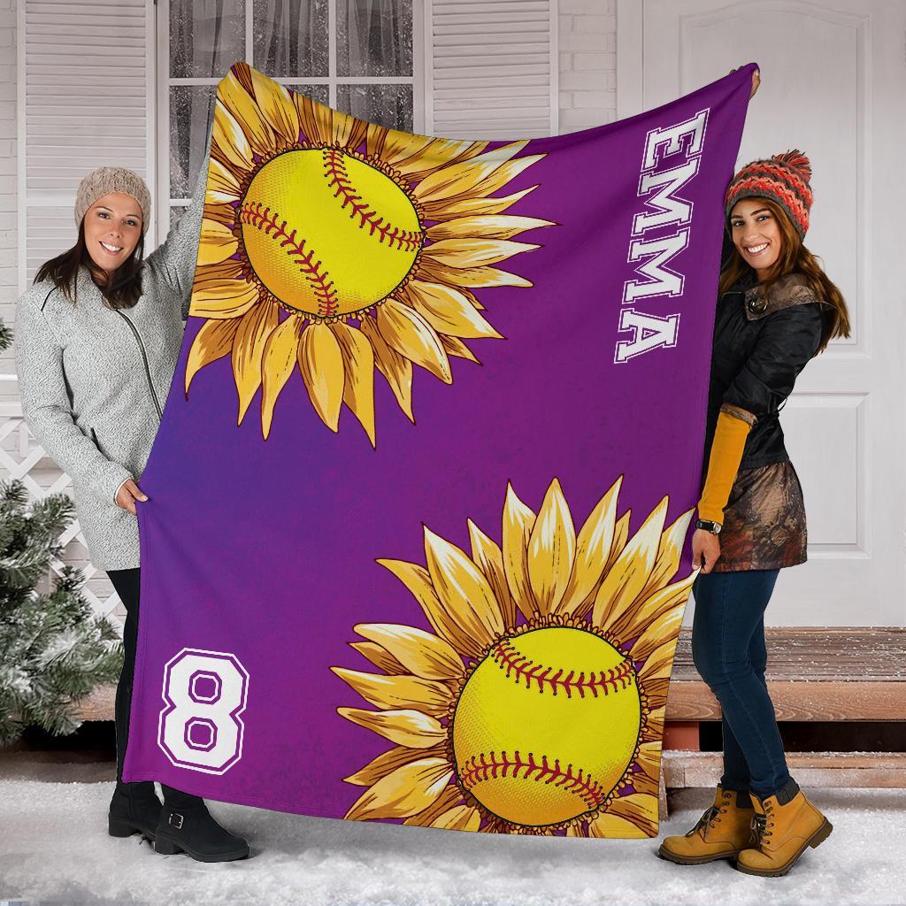 litzzy Personalized Softball Sunflower Fleece Blanket - Laci2411202 Quilt Blanket   
