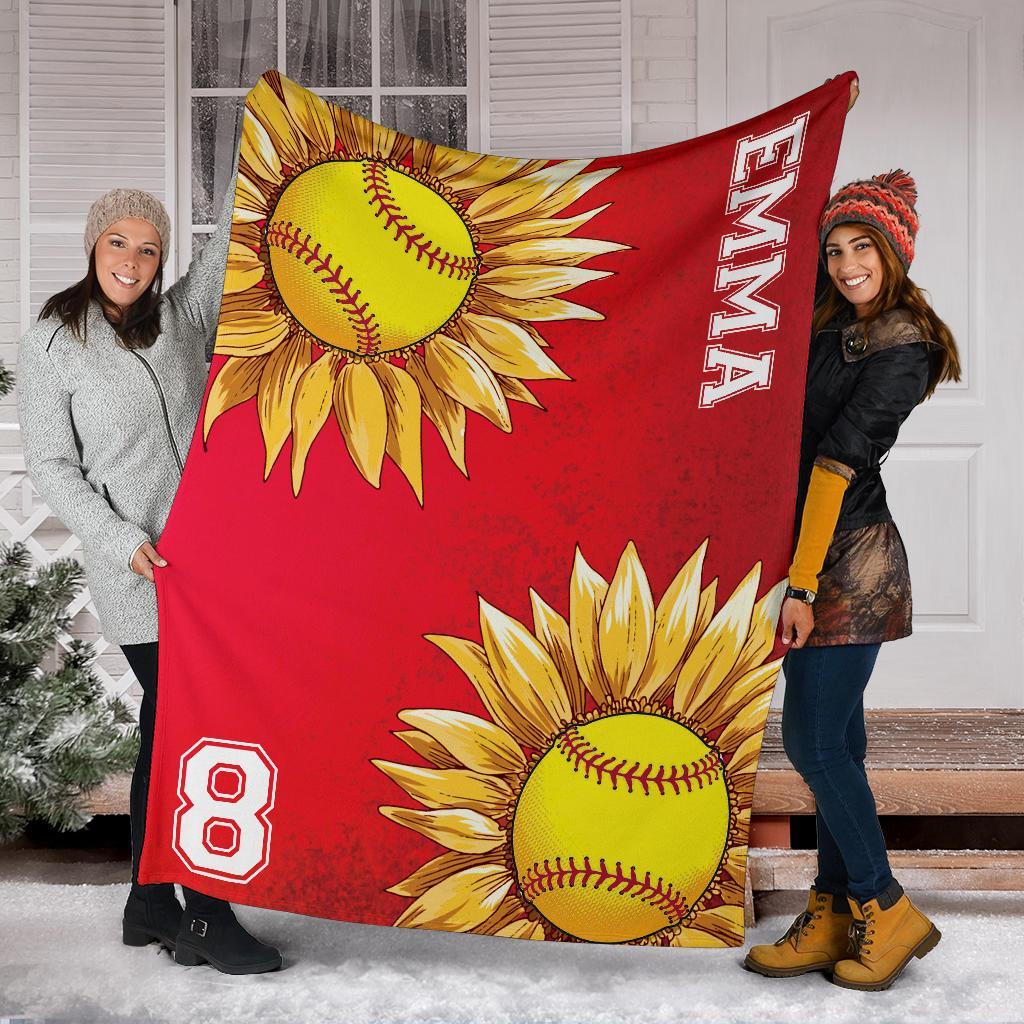litzzy Personalized Softball Sunflower Fleece Blanket - Laci2411202 Quilt Blanket   