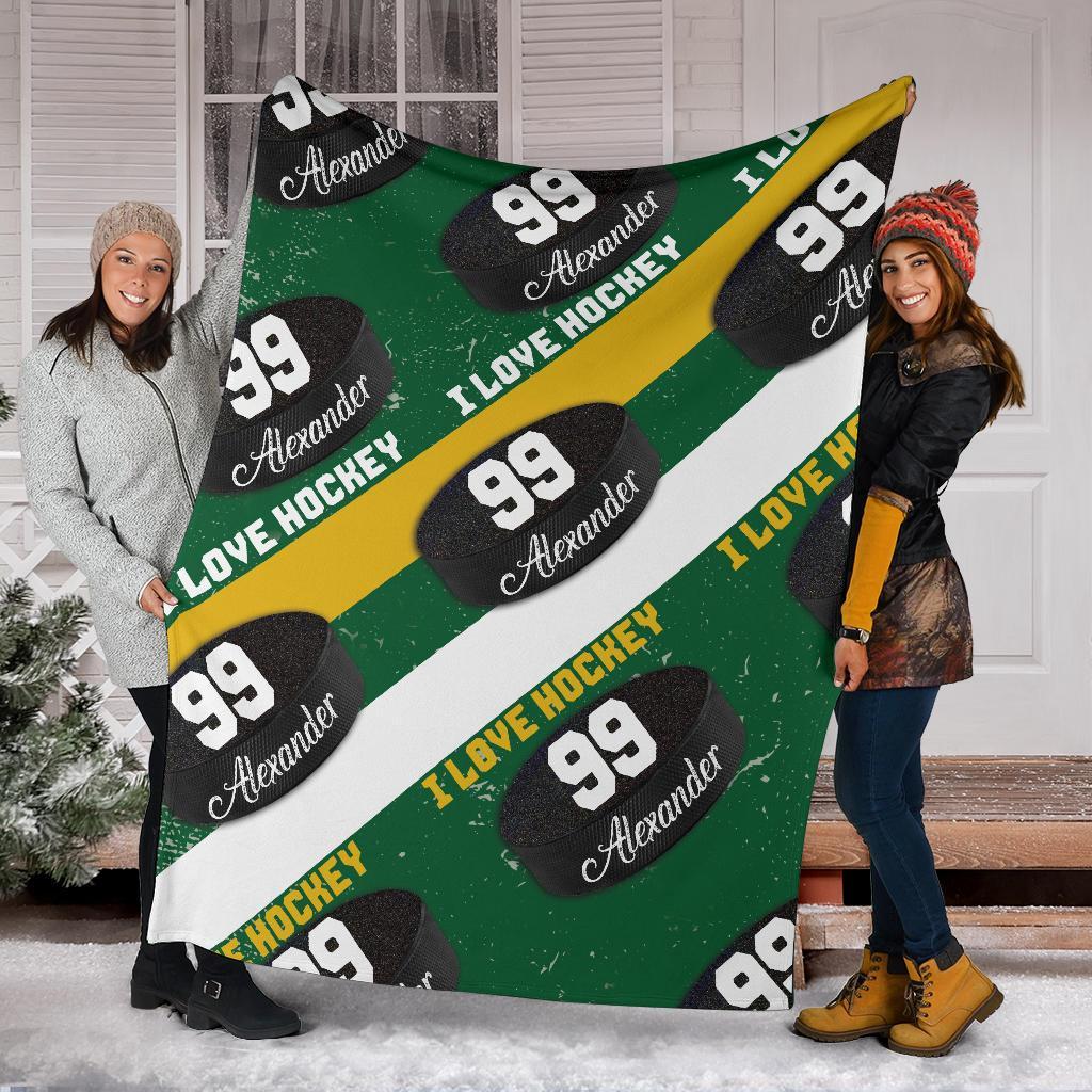 litzzy Personalized I Love Hockey Fleece Blanket - Latg1911202 Quilt Blanket   