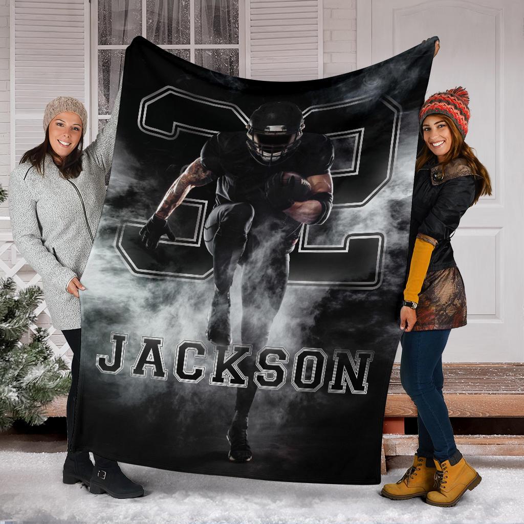 litzzy Personalized Football Player Smoke Fleece Blanket - Tlno1911201 Quilt Blanket   
