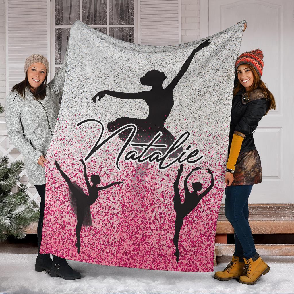 litzzy Personalized Ballet Half Glitter Collection Fleece Blanket - Tlno1211202 Quilt Blanket PINK 50 X 60 