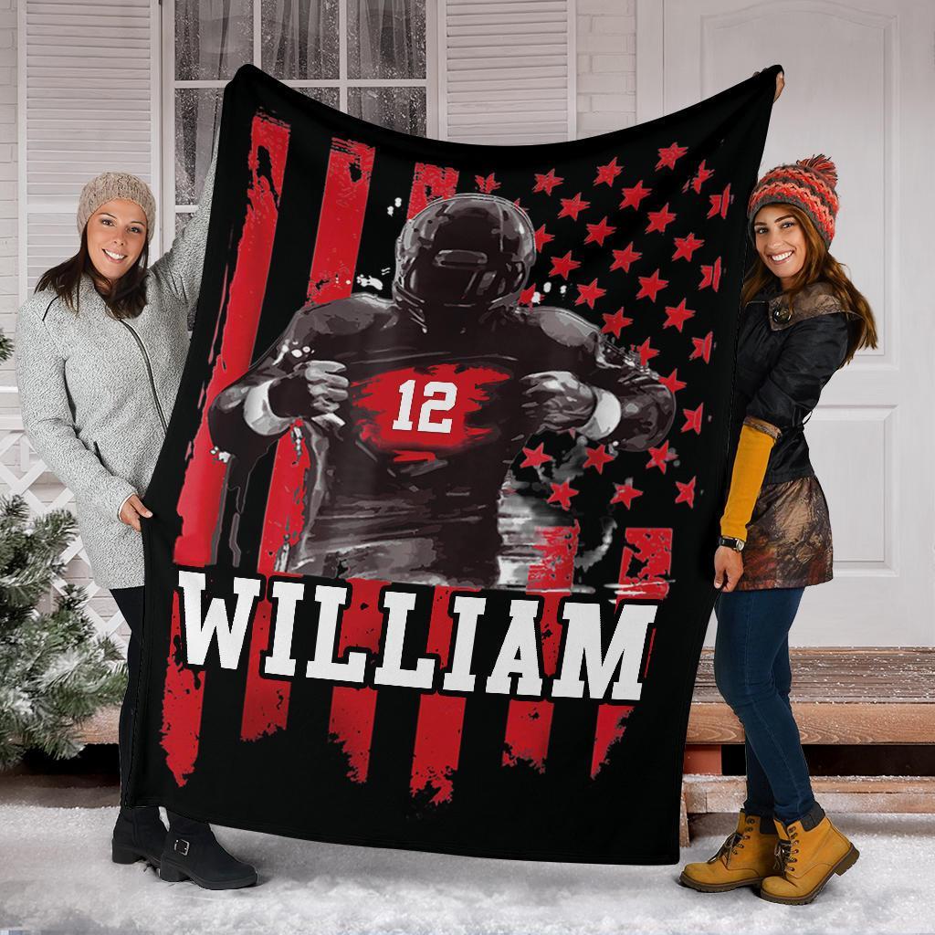 litzzy Personalized Football Player Red Black Flag - Tlnb0911205 Quilt Blanket   