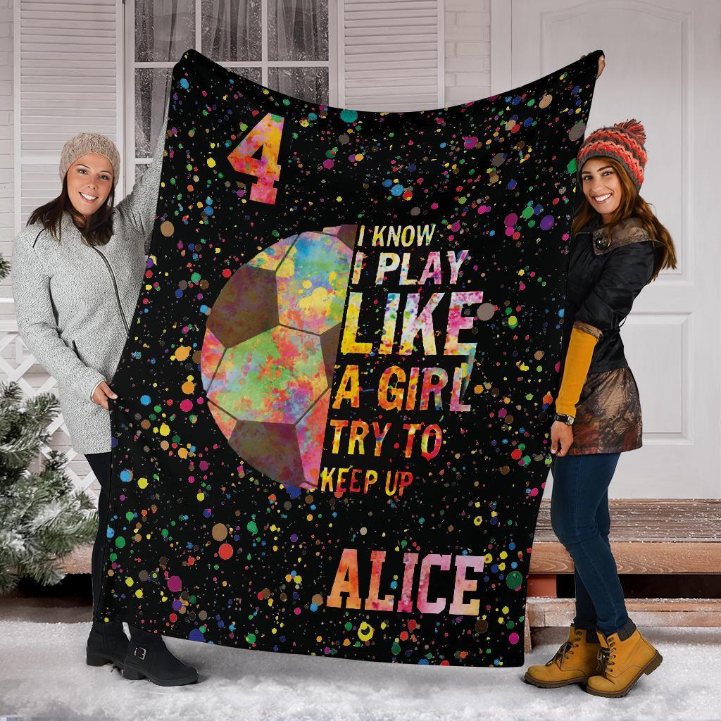 litzzy Personalized Play Like A Girl Soccer Fleece Blanket - Tltm2411201 Quilt Blanket   