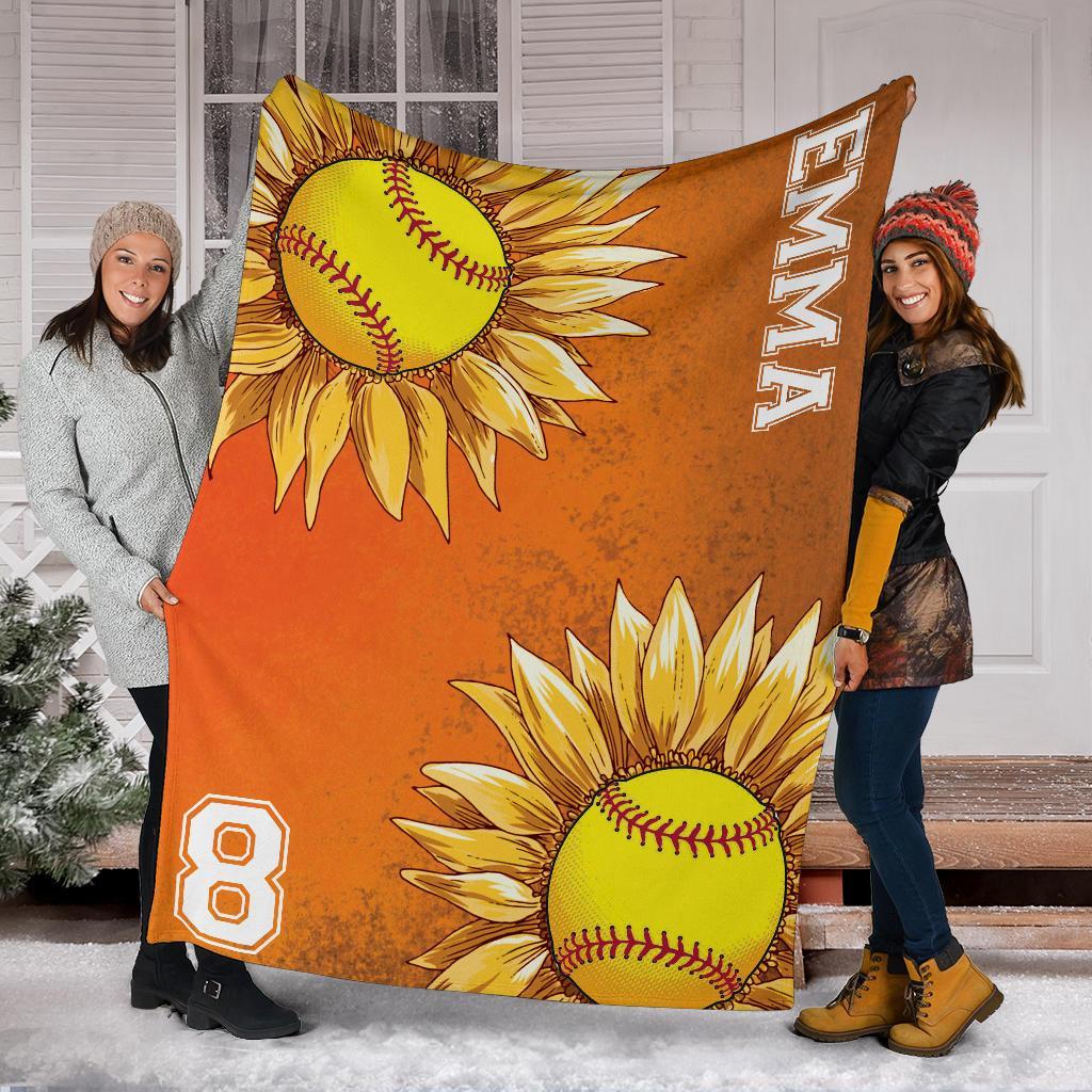 litzzy Personalized Softball Sunflower Fleece Blanket - Laci2411202 Quilt Blanket   