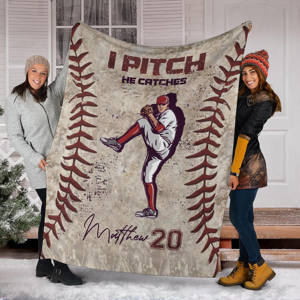 litzzy Personalized Pitcher Catcher Baseball Fleece Blanket - Lath1611203 Quilt Blanket   