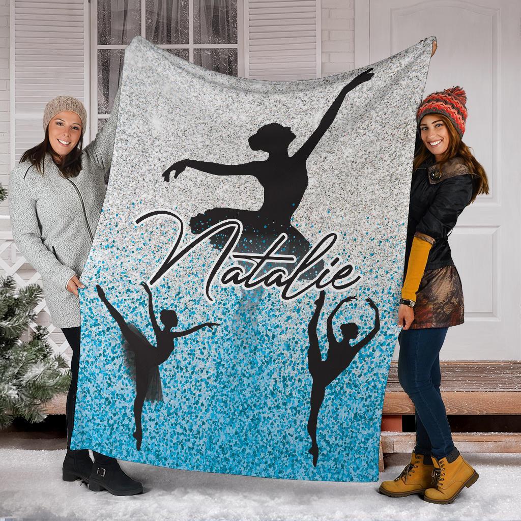 litzzy Personalized Ballet Half Glitter Collection Fleece Blanket - Tlno1211202 Quilt Blanket BLUE 60 X 80 