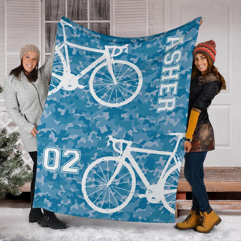 litzzy Personalized Cycling Camo Fleece Blanket - Lath1911203 Quilt Blanket BLUE 60 X 80 