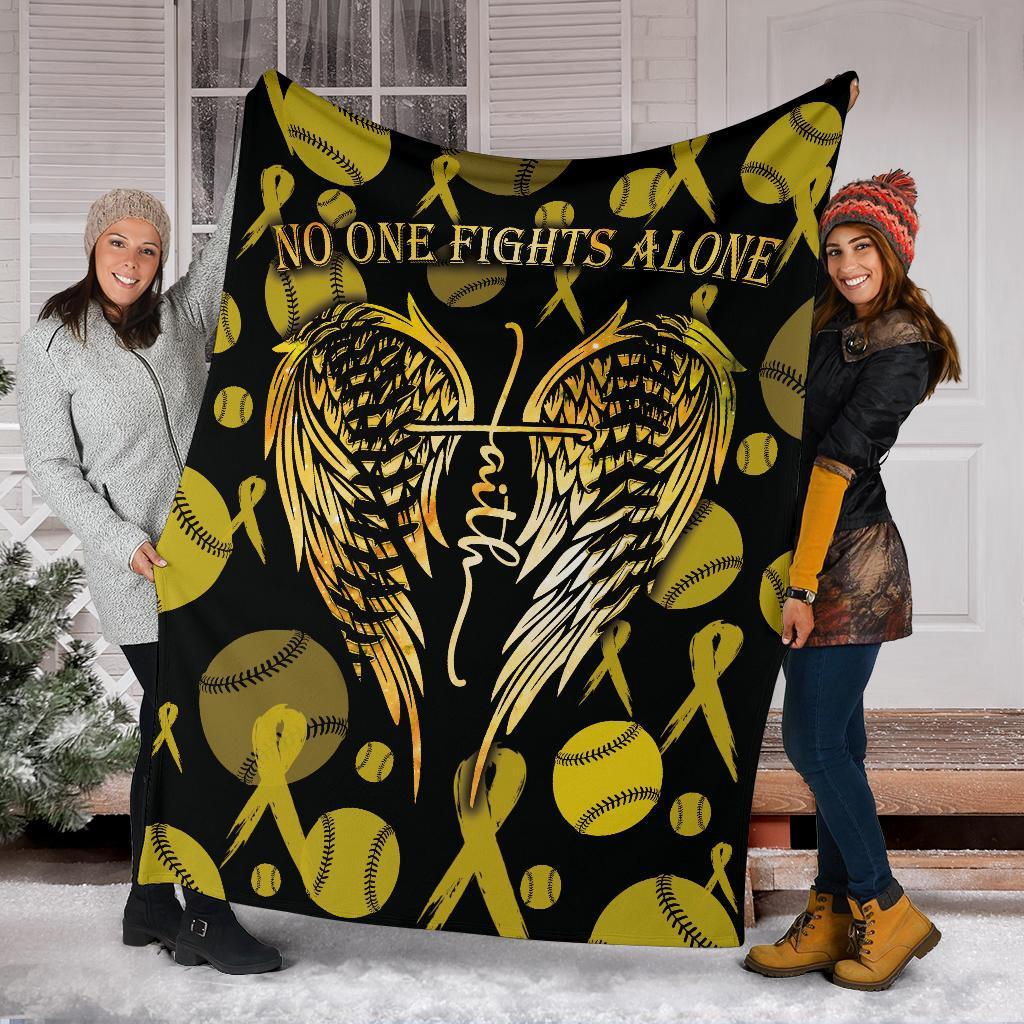 litzzy No One Fights Alone Ball Fleece Blanket - Lath3011203 Quilt Blanket CHILDHOOD CANCER AWARENESS 60 X 80 