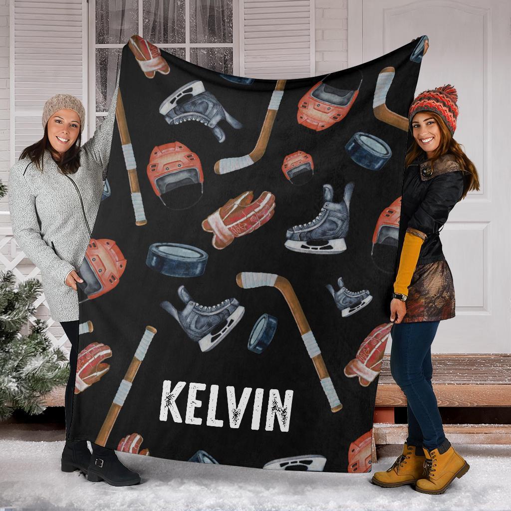 litzzy Personalized Hockey Gear Watercolor Fleece Blanket - Tlnb1411202 Quilt Blanket   