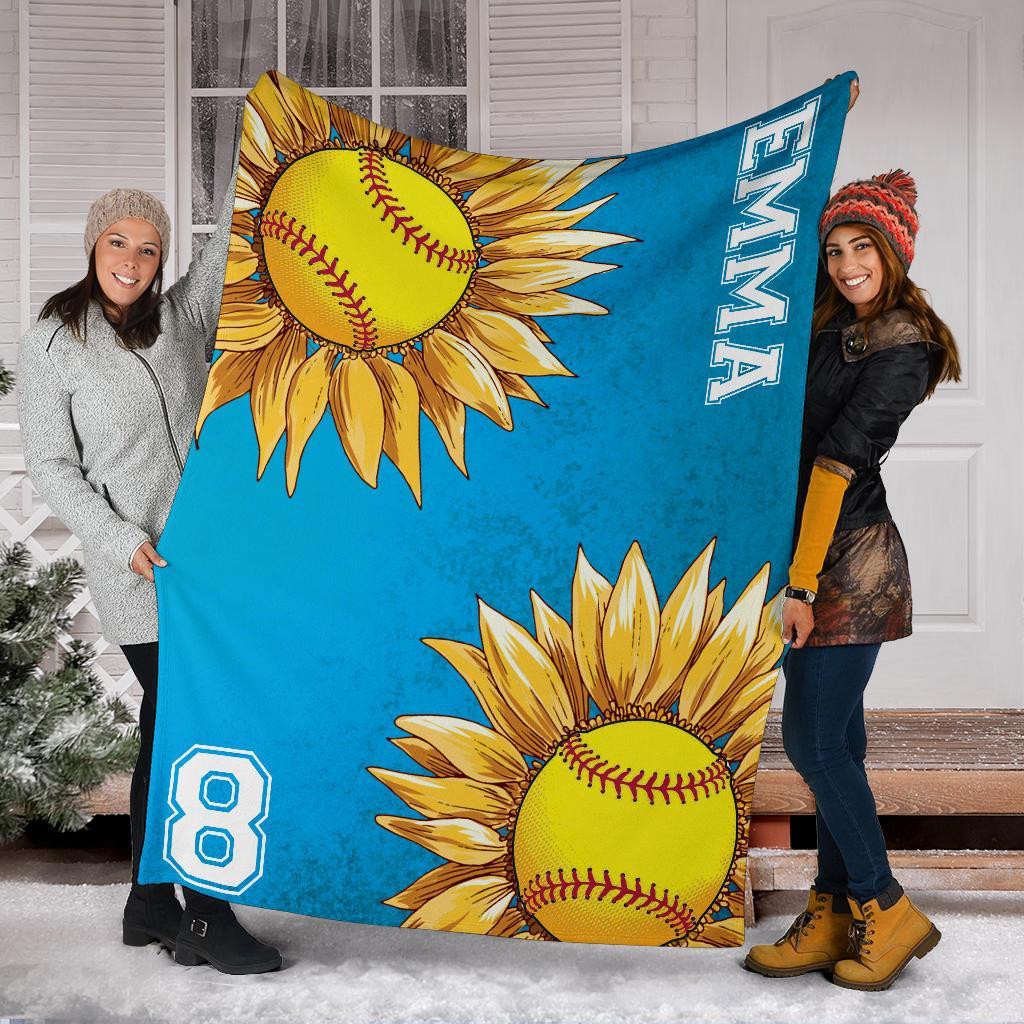 litzzy Personalized Softball Sunflower Fleece Blanket - Laci2411202 Quilt Blanket   