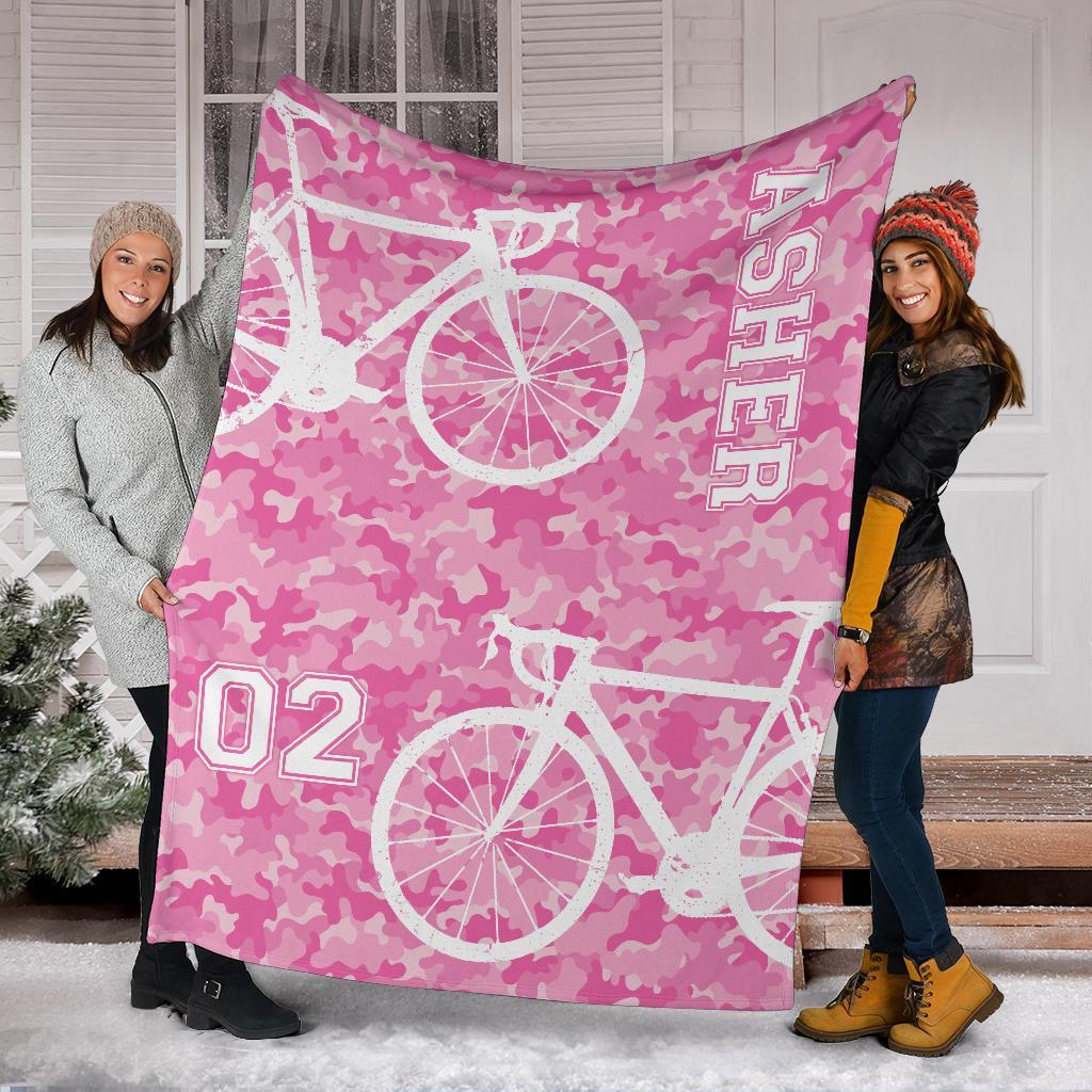 litzzy Personalized Cycling Camo Fleece Blanket - Lath1911203 Quilt Blanket   