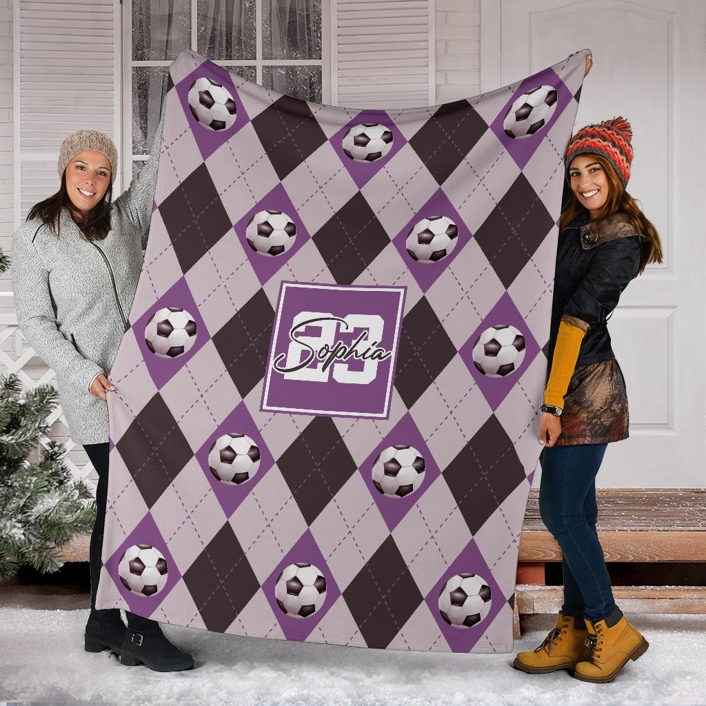 litzzy Personalized Soccer Argyle Pattern Fleece Blanket - Tlno2311201 Quilt Blanket   
