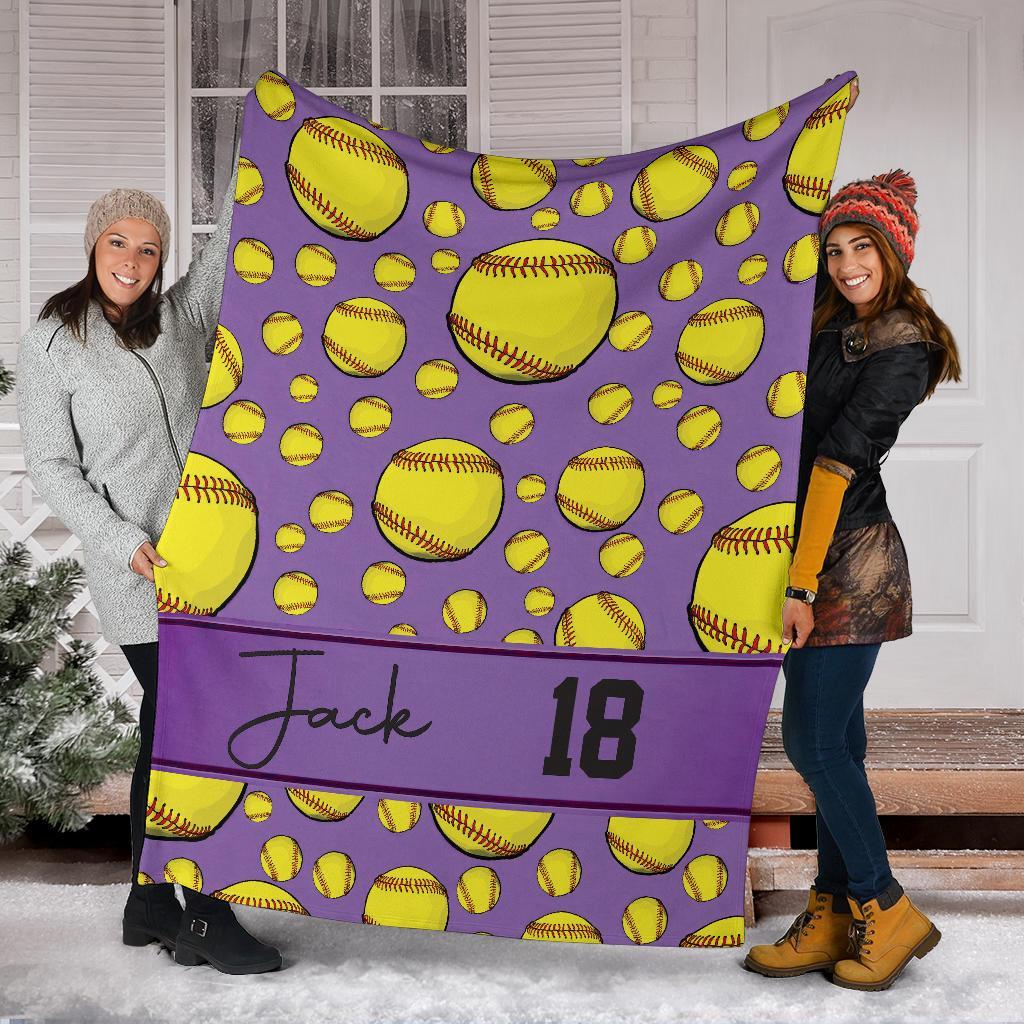 litzzy Personalized Softball Balls Fleece Blanket - Tltm1411201 Quilt Blanket PURPLE 60 X 80 
