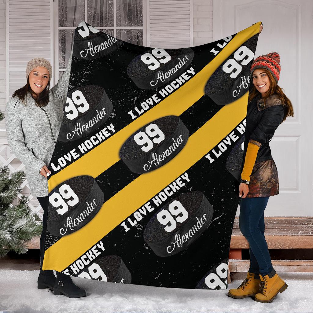 litzzy Personalized I Love Hockey Fleece Blanket - Latg1911202 Quilt Blanket   
