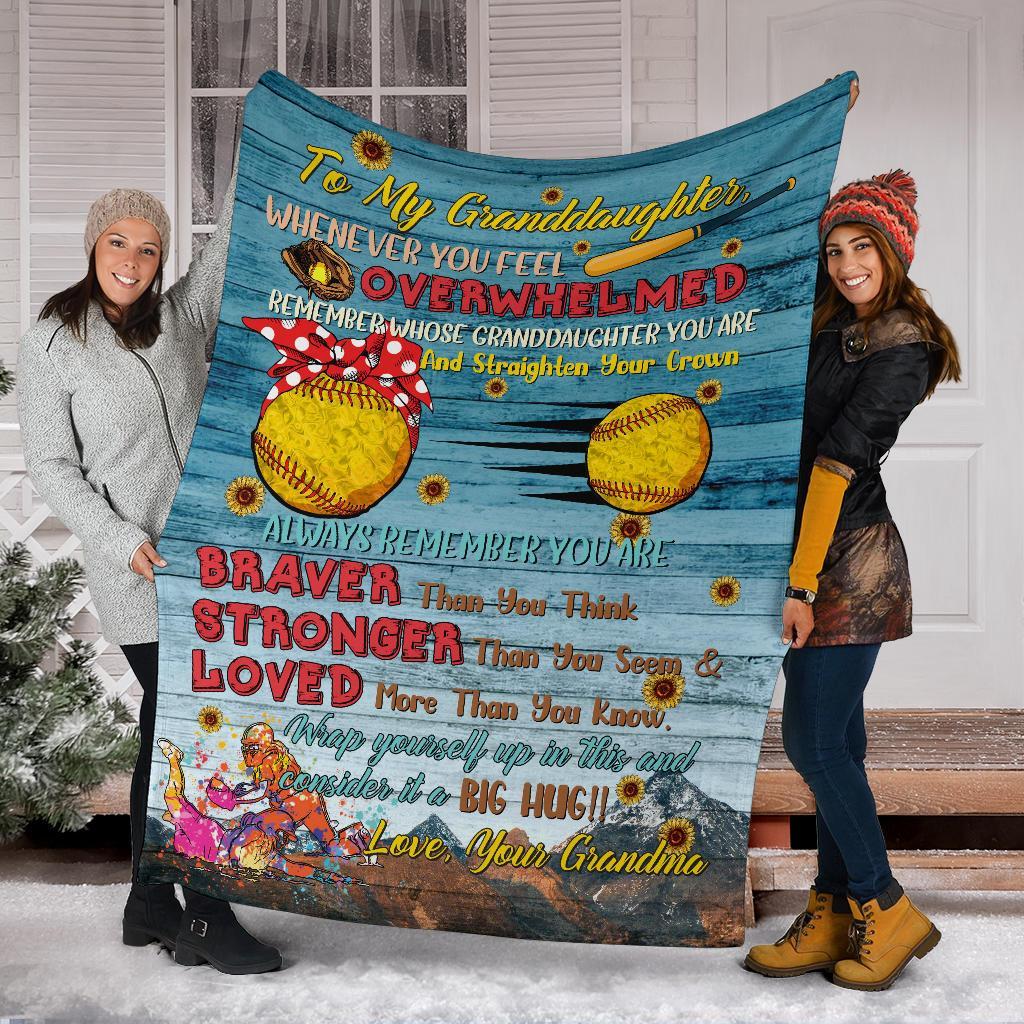 litzzy Softball - To My Granddaughter Consider It A Big Hug Fleece Blanket Nh040820Oh Quilt Blanket   