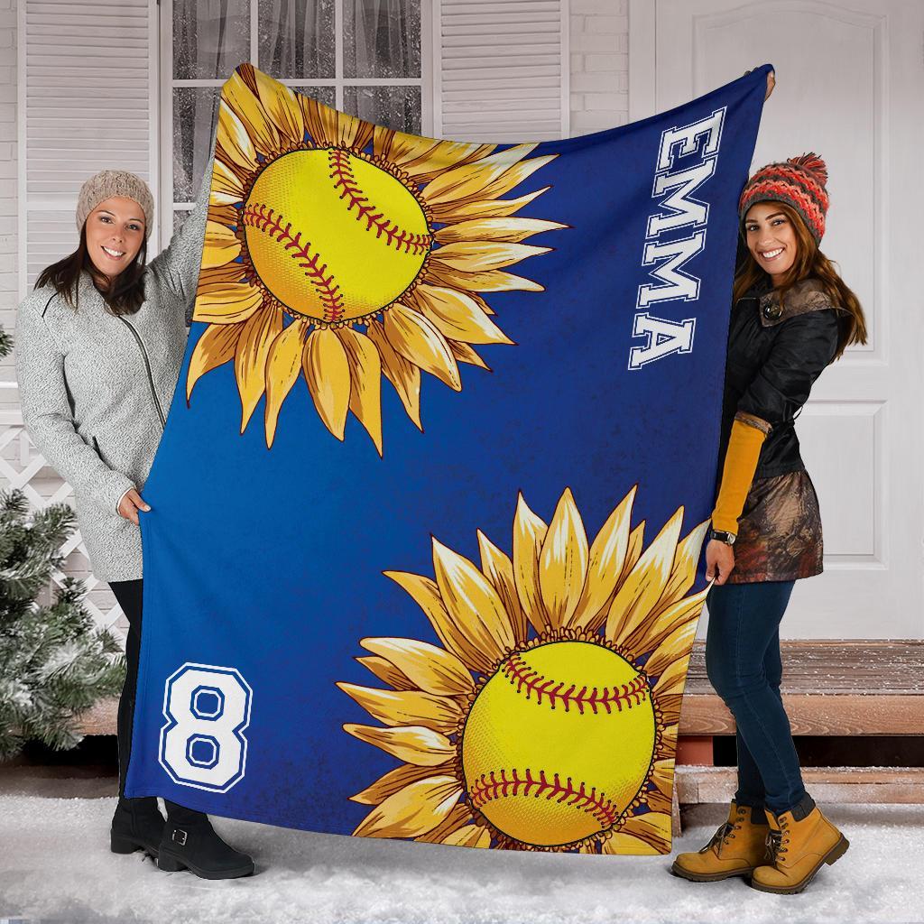 litzzy Personalized Softball Sunflower Fleece Blanket - Laci2411202 Quilt Blanket   