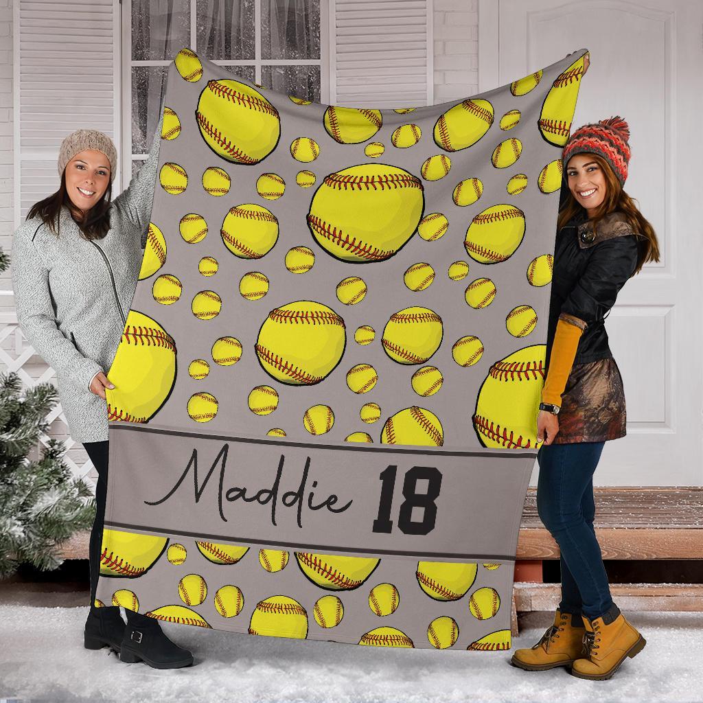 litzzy Personalized Softball Balls Fleece Blanket - Tltm1411201 Quilt Blanket   