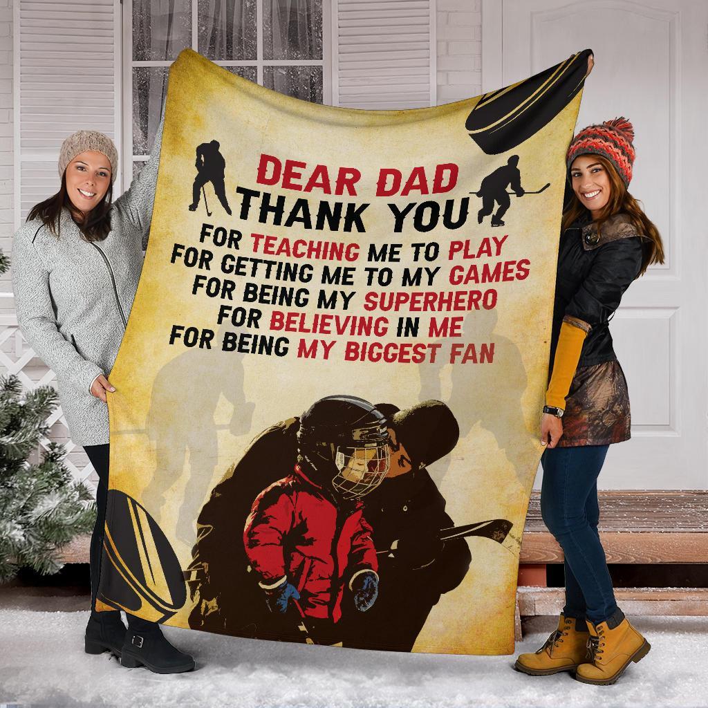 litzzy Personalized Dear Dad Hockey Fleece Blanket - Lath2611201 Quilt Blanket   