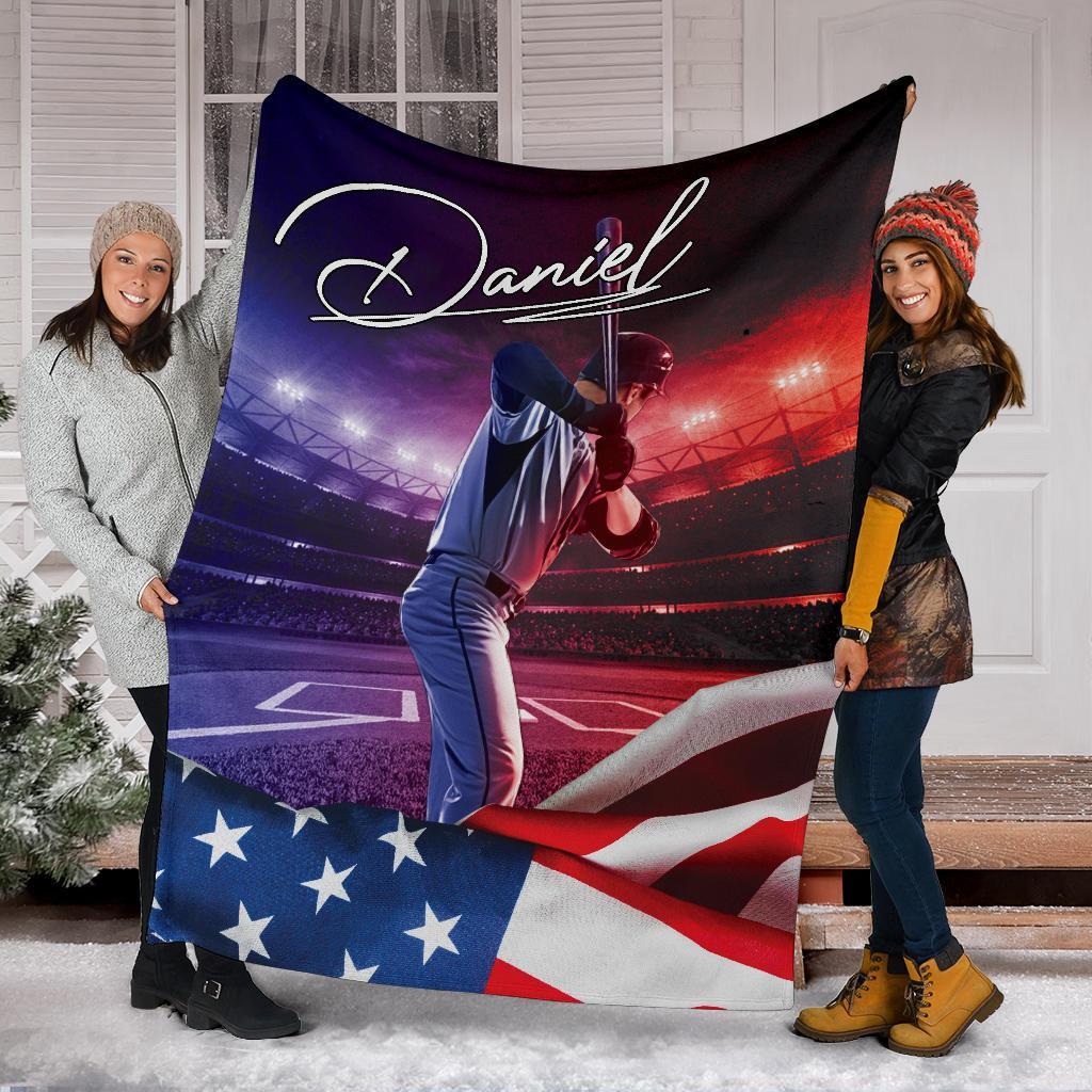 litzzy Personalized Baseball Field Flag Fleece Blanket - Tlnh3011202 Quilt Blanket   