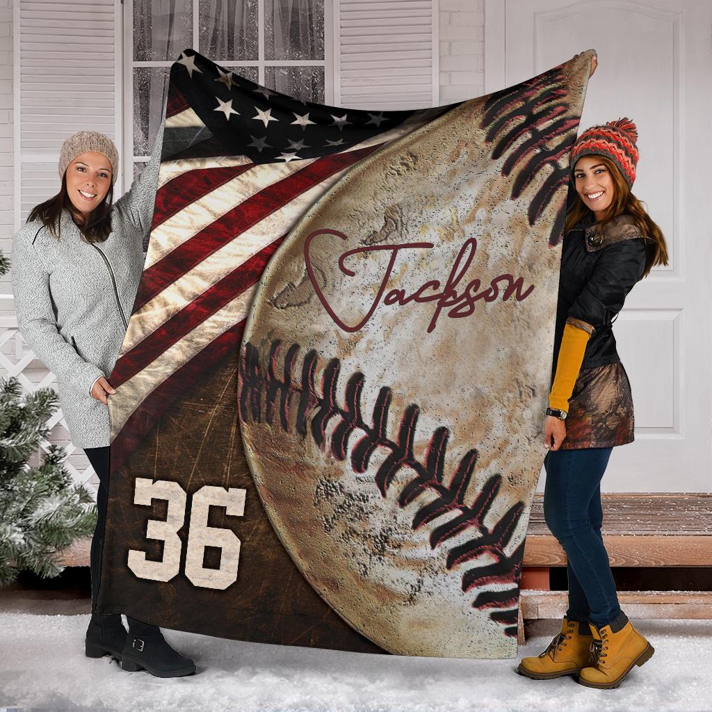 litzzy Personalized Baseball Vintage Ball Fleece Blanket - Tltm2711201 Quilt Blanket   