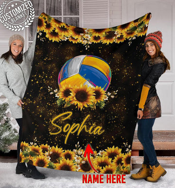 litzzy Personalized Volleyball Sunflower Fleece Blanket - Tlnh2111201 Quilt Blanket 50x60  