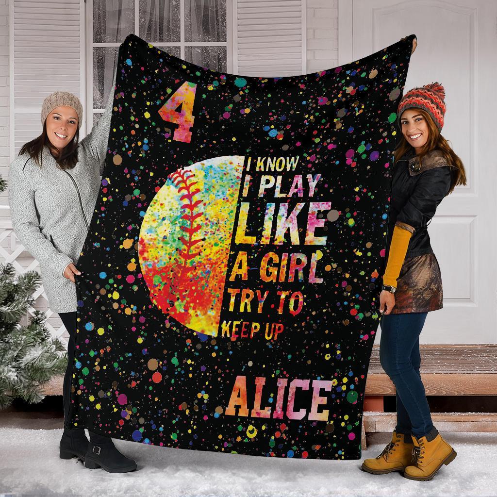 litzzy Personalized I Play Like A Girl Softball Fleece Blanket - Tltm16111201 Quilt Blanket   