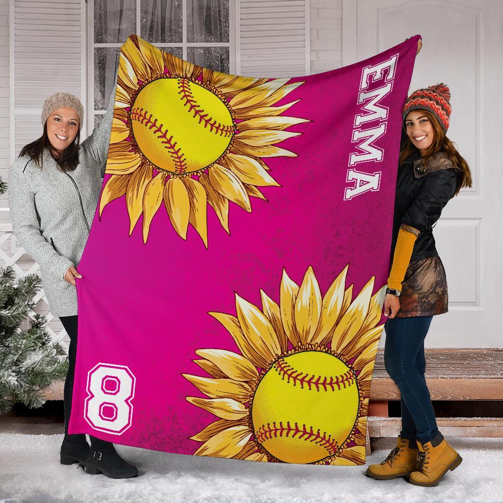 litzzy Personalized Softball Sunflower Fleece Blanket - Laci2411202 Quilt Blanket   