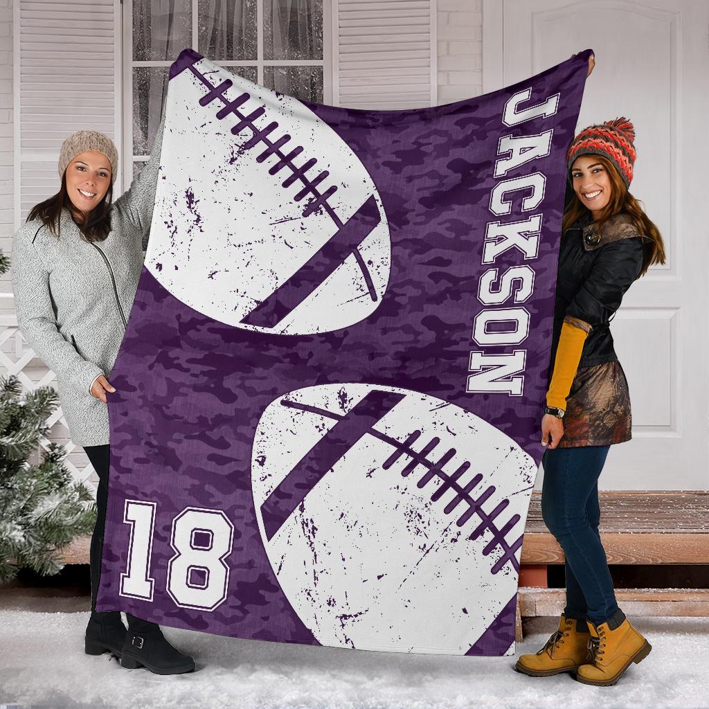 litzzy Personalized Football 2 Balls Collection Fleece Blanket - Tlnh1011202 Quilt Blanket PURPLE 50 X 60 