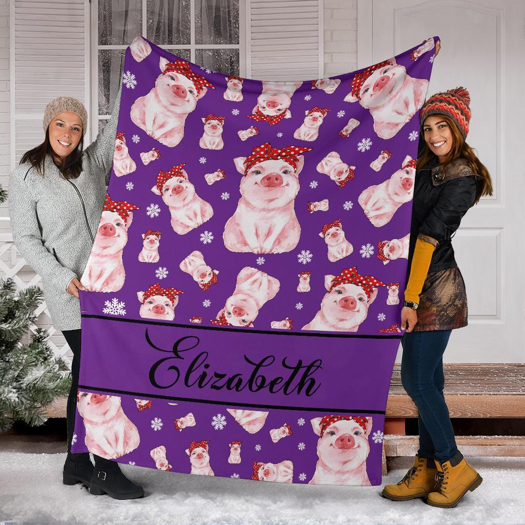 litzzy Personalized Pigs Fleece Blanket - Tlnb1811201 Quilt Blanket PURPLE 50 X 60 