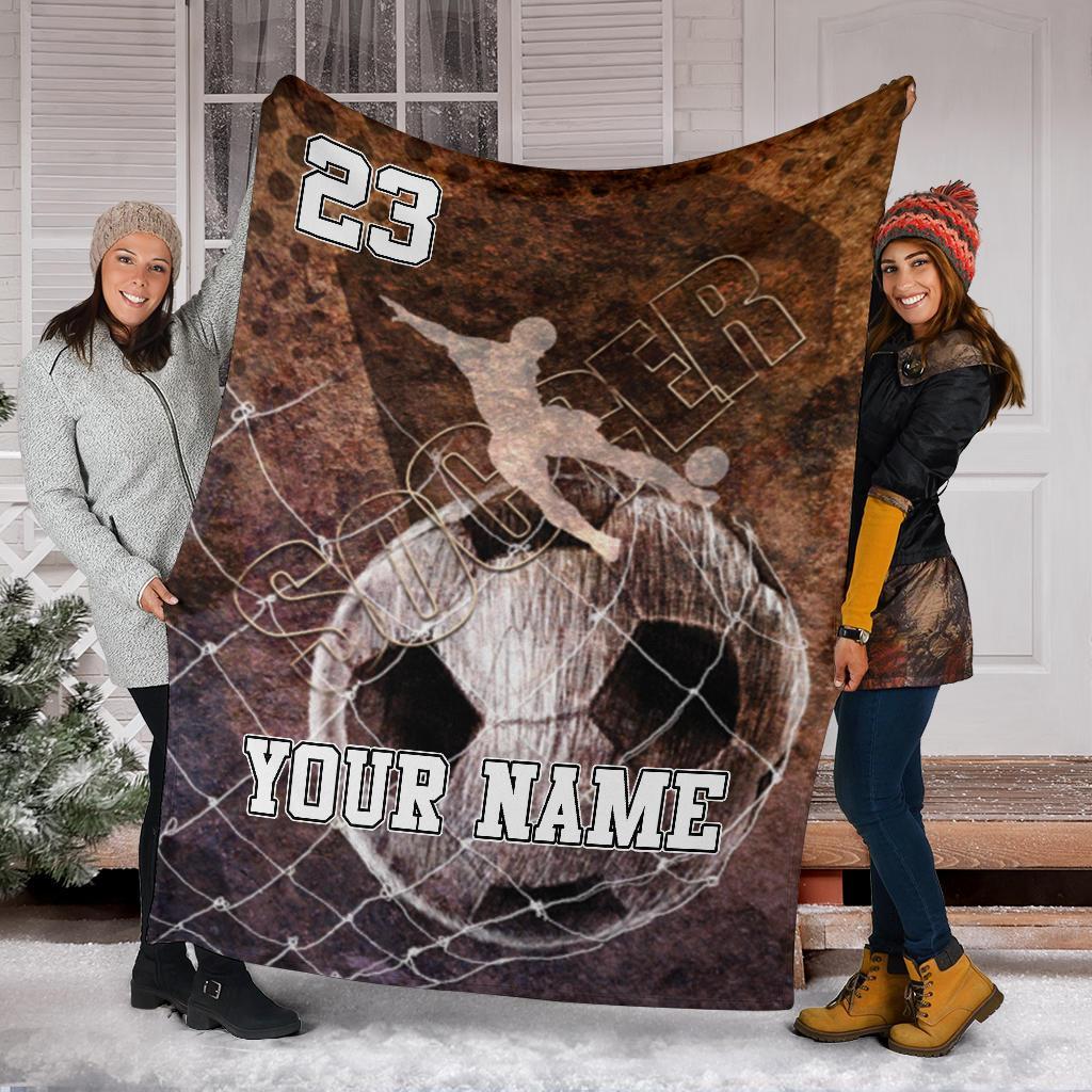 litzzy Personalized Soccer Player Kicking Ball Fleece Blanket - Tlnb03112201 Quilt Blanket   