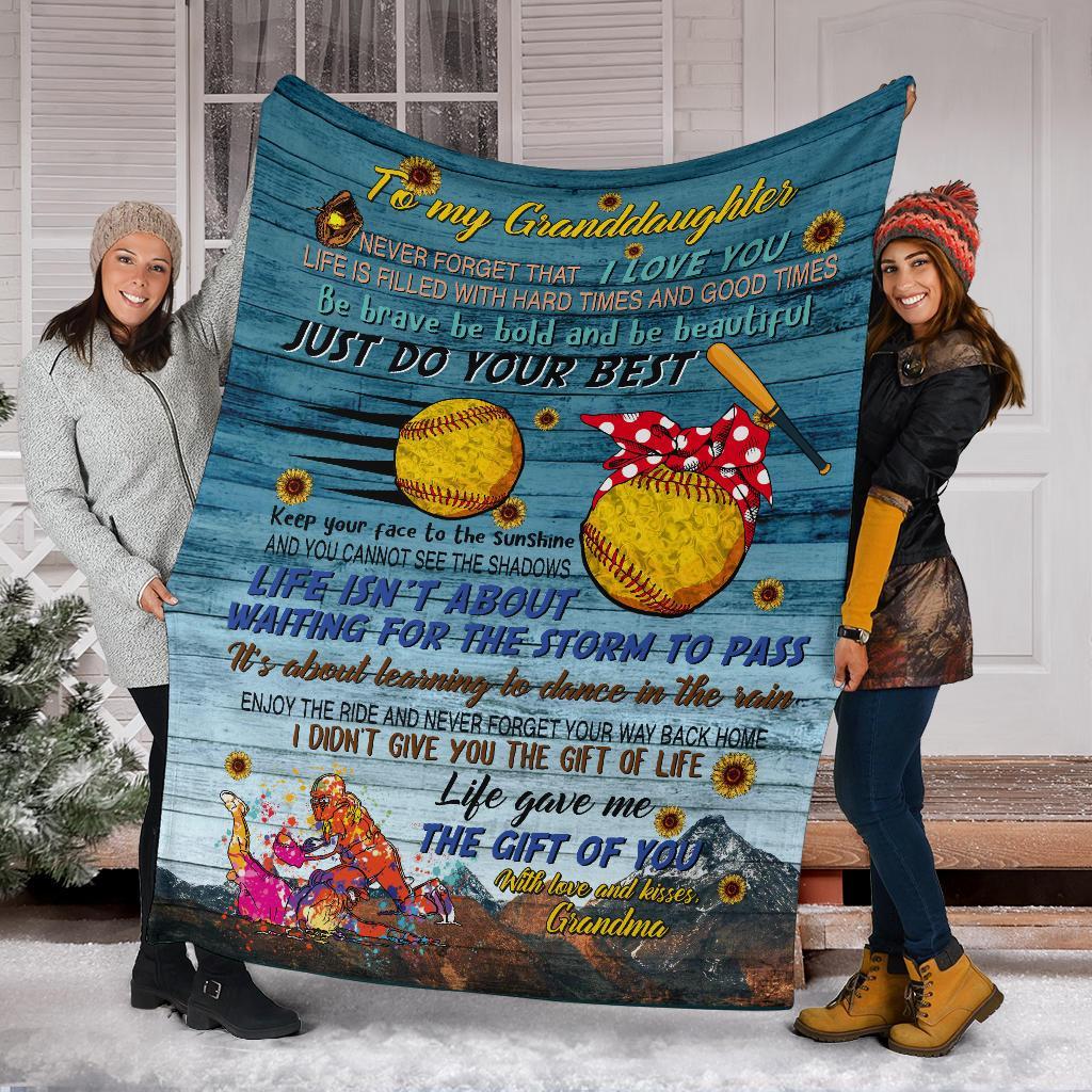 litzzy Softball - To My Granddaughter Fleece Blanket - Nh050820Ki Quilt Blanket   