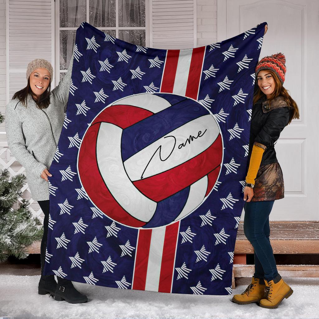 litzzy Personalized Red White Blue Stripes Volleyball Fleece Blanket - Tltm0312201 Quilt Blanket   