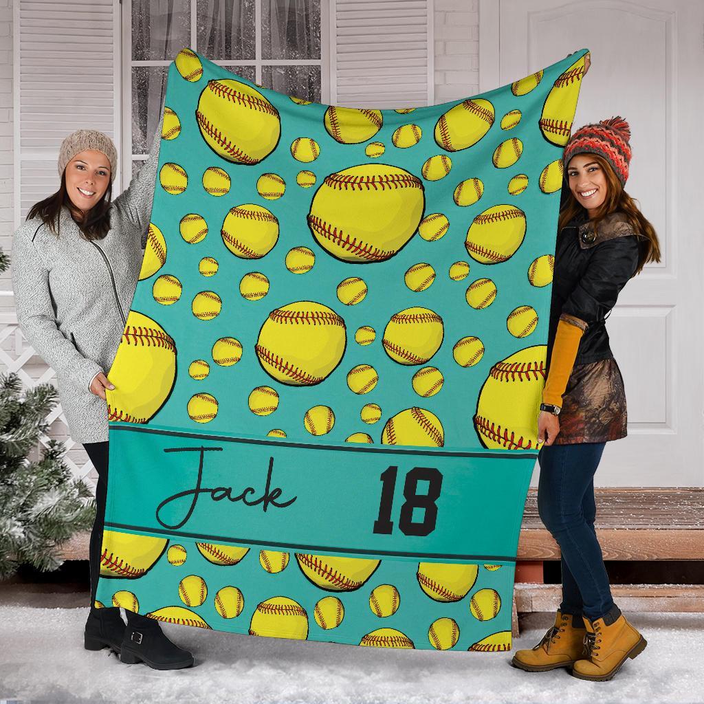 litzzy Personalized Softball Balls Fleece Blanket - Tltm1411201 Quilt Blanket   