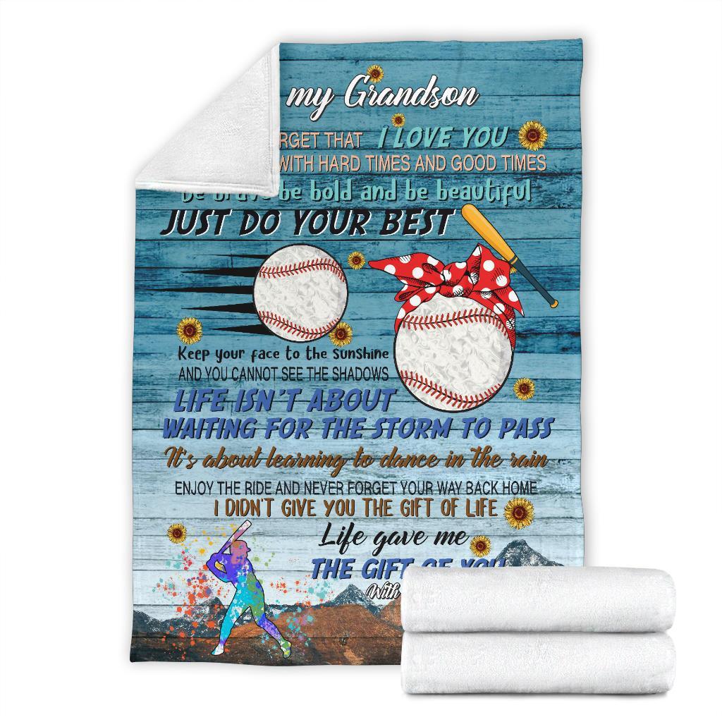 litzzy Baseball To My Grandson Fleece Blanket - Nh0808201Ki Quilt Blanket   